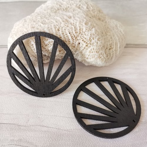 2 pendentifs ronds en bois noir