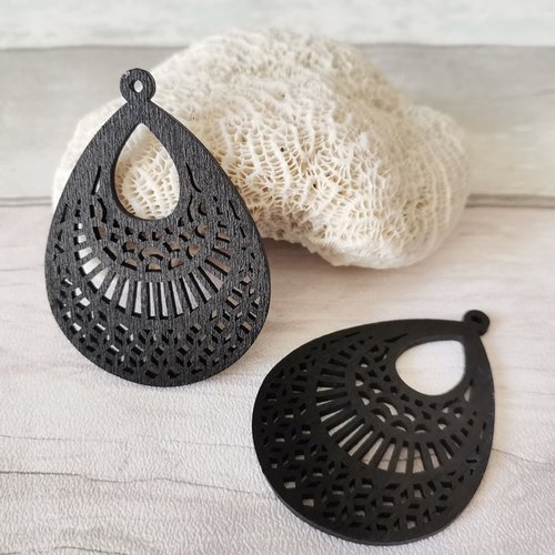 2 pendentifs goutte en bois noir