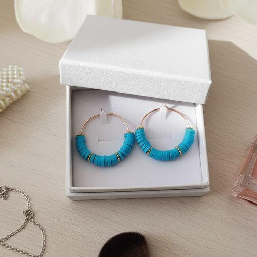 Kit de boucles d'oreilles créoles dorées acier inoxydable et perles heishi