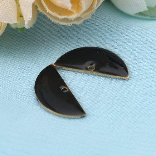 4 pendentifs sequin émail demi lune noir