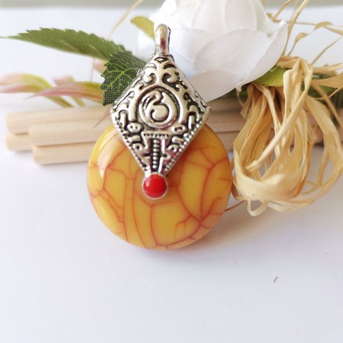 Pendentif métal et résine orange goutte 40 mm x 1
