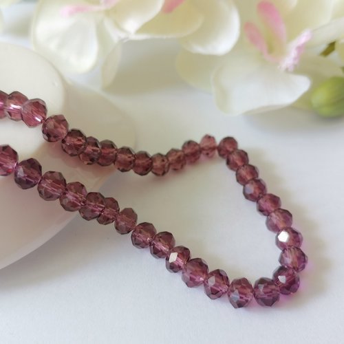 23 perles en verre à facette 6 x 4 mm prune