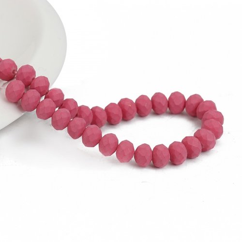 20 perles en verre à facette 8 x 6 mm framboise opaque