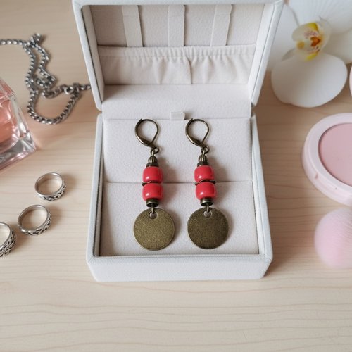 Kit boucles d'oreilles pendentif métal et perles colonne