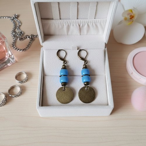 Kit boucles d'oreilles pendentif métal et perles colonne