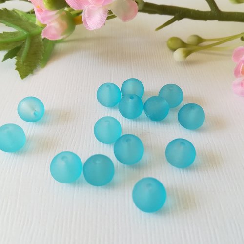 20 perles en verre dépoli 8 mm bleu ciel