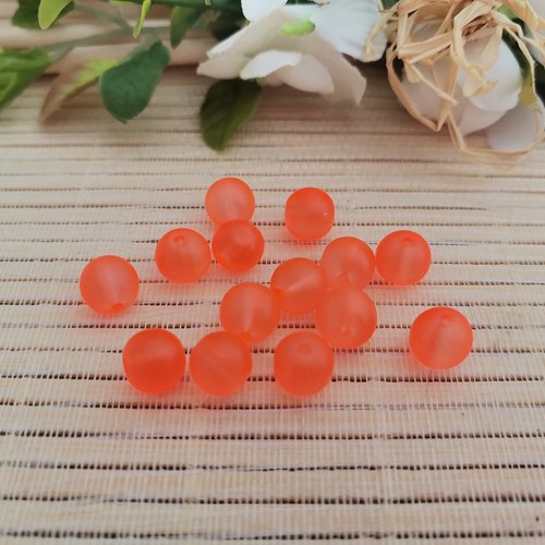 20 perles en verre dépoli 8 mm orange fluo