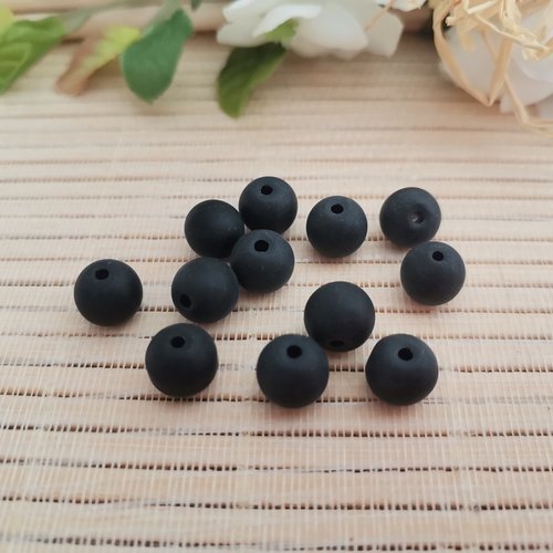 20 perles en verre dépoli 8 mm noires