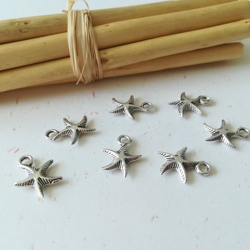 10 breloques métal étoile de mer argent mat