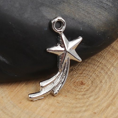 10 breloques métal étoile filante argent mat