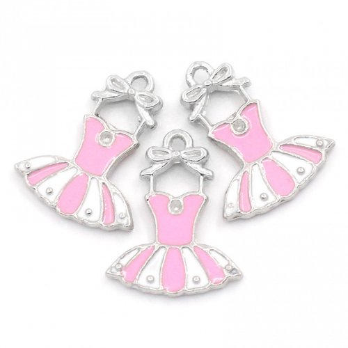 2 breloques métal et émail robe à bretelles