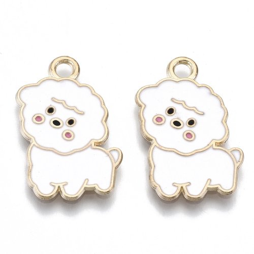 Breloque métal et émail chien blanc x 1