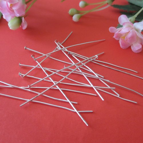 50 clous tiges à tête plate argentés 4.5 cm