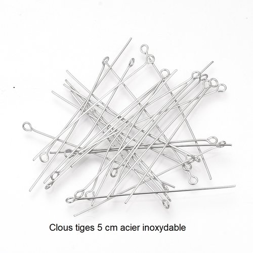 20 clous tiges acier inoxydable 5 cm à tête œil