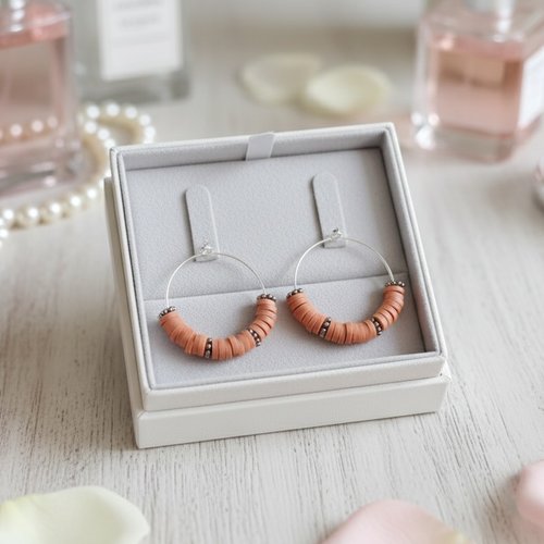 Kit de boucles d'oreilles créoles argentées et perles heishi