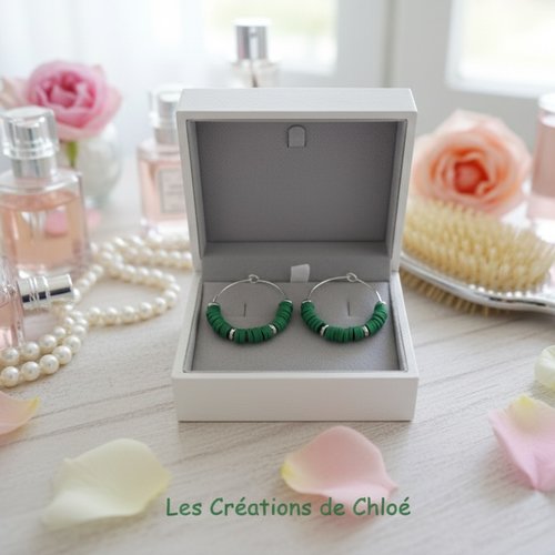 Kit de boucles d'oreilles créoles argentées et perles heishi