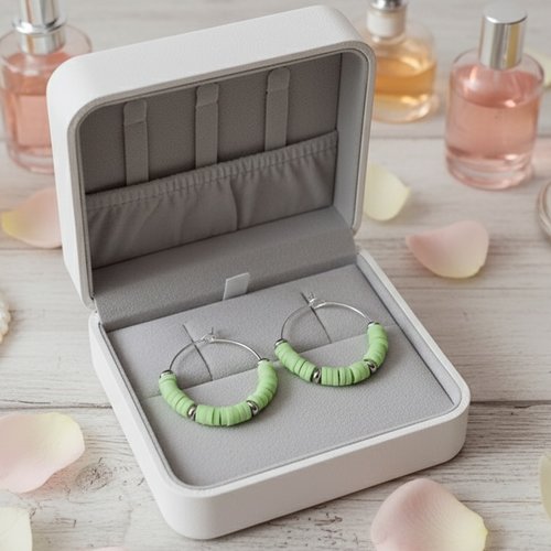 Kit de boucles d'oreilles créoles argentées et perles heishi