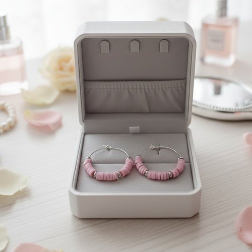 Kit de boucles d'oreilles créoles argentées et perles heishi