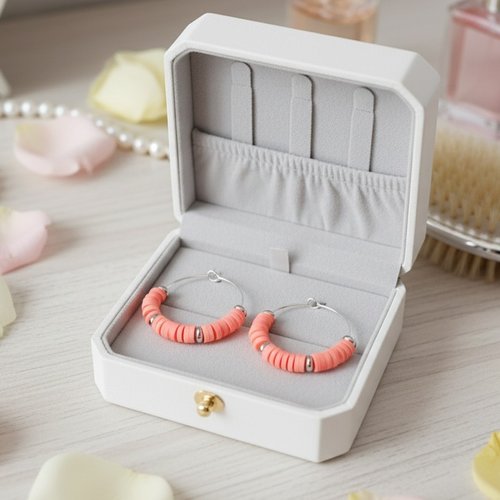 Kit de boucles d'oreilles créoles argentées et perles heishi