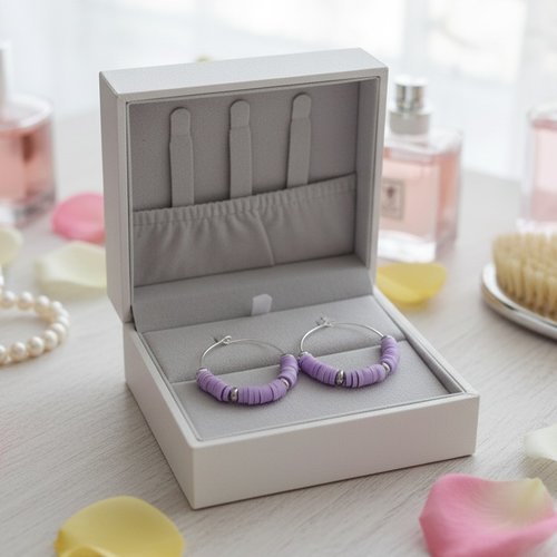 Kit de boucles d'oreilles créoles argentées et perles heishi