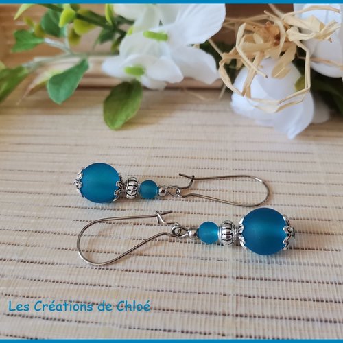 Kit de boucles d'oreilles bleu et argent mat