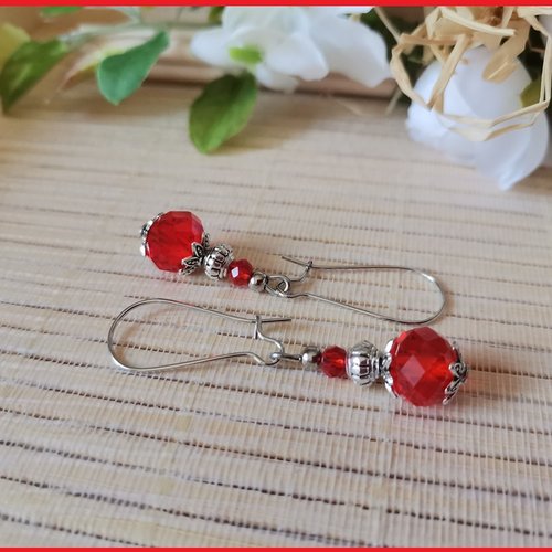 Kit de boucles d'oreilles rouge et argent mat