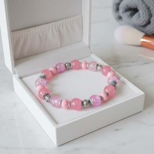 Kit bracelet fil élastique perles ton rose