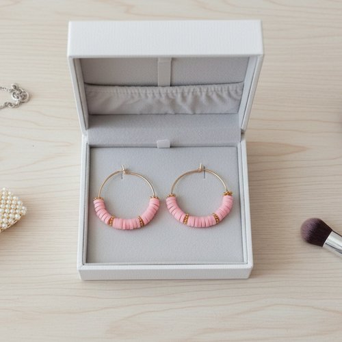 Kit de boucles d'oreilles créoles dorées acier inoxydable et perles heishi