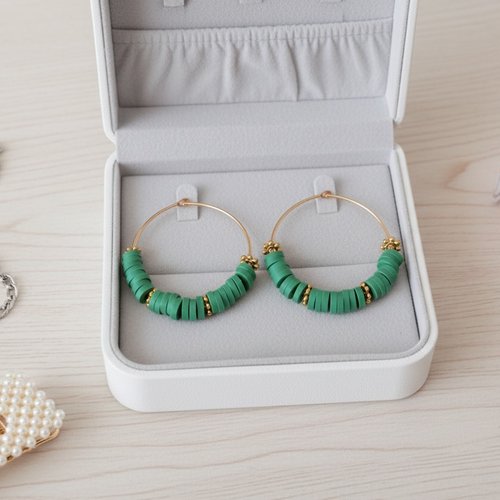 Kit de boucles d'oreilles créoles dorées acier inoxydable et perles heishi