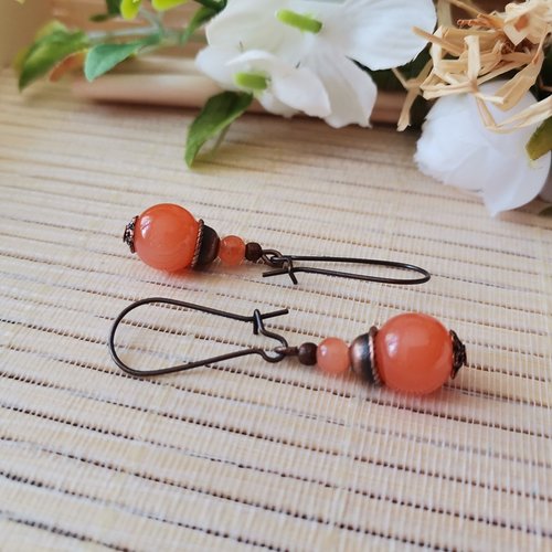Kit de boucles d'oreilles perles imitation jade orange