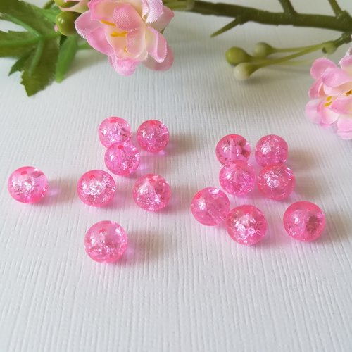 50 perles en verre craquelé 8 mm rose