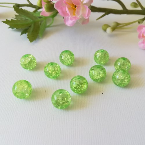 10 perles en verre craquelé 10 mm vert clair