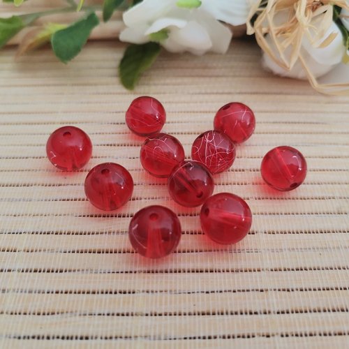 10 perles en verre tréfilé 10 mm rouge