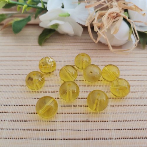 10 perles en verre tréfilé 10 mm jaune