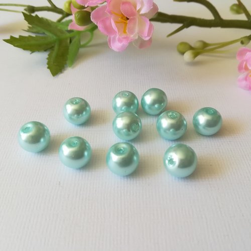 10 perles en verre nacré 10 mm bleu pale