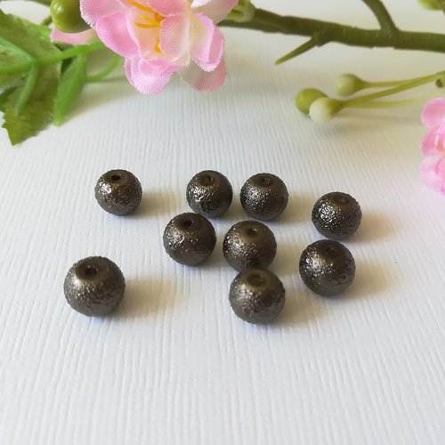 10 perles en verre 8 mm granuleuse taupe