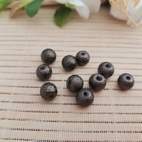10 perles en verre 8 mm granuleuse taupe