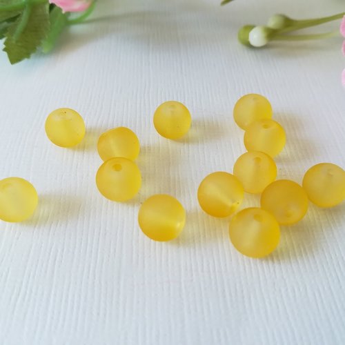 20 perles en verre dépoli 8 mm jaune moutarde