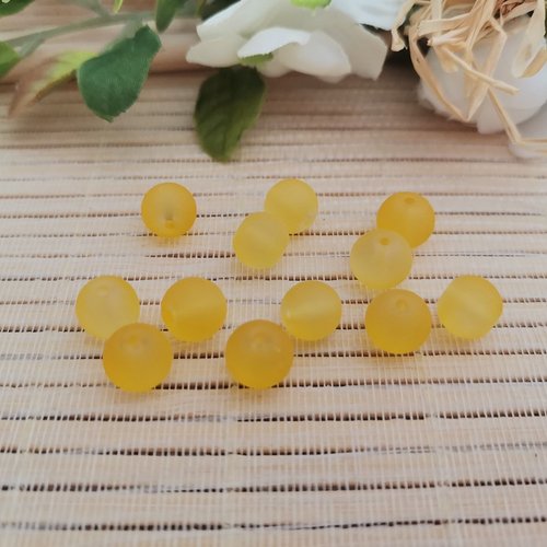 20 perles en verre dépoli 8 mm jaune moutarde