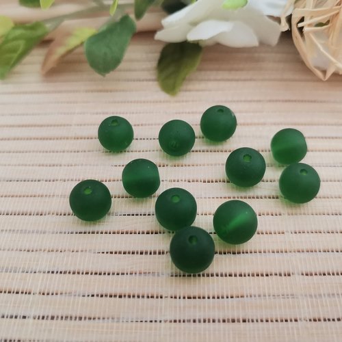 100 perles en verre dépoli 8 mm vert foncé