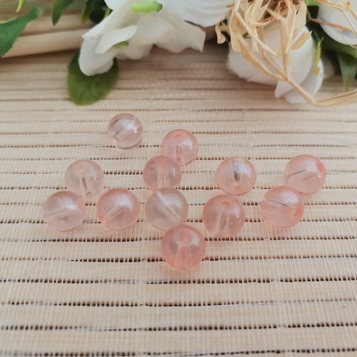 20 perles en verre 8 mm brillantes saumon