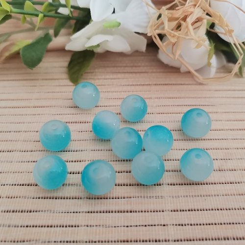 10 perles en verre 10 mm bleu dégradé