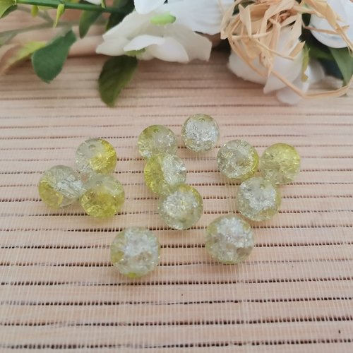 11 perles en verre craquelé 10 mm vert jaune