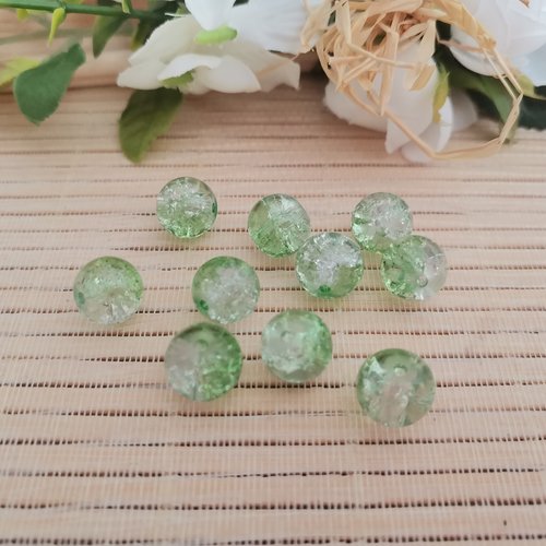 10 perles en verre craquelé 10 mm vert clair
