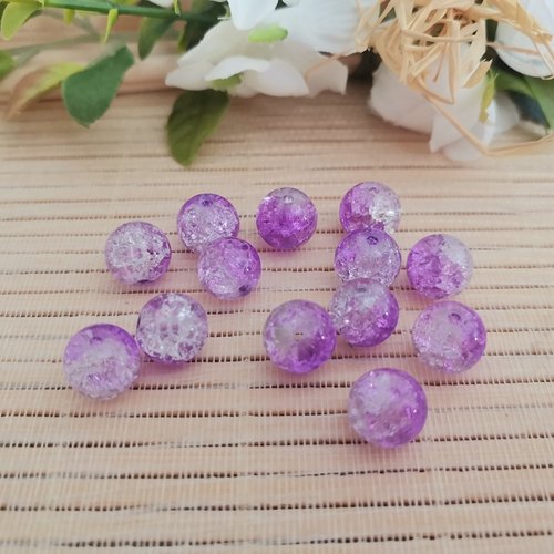 10 perles en verre craquelé 10 mm violet