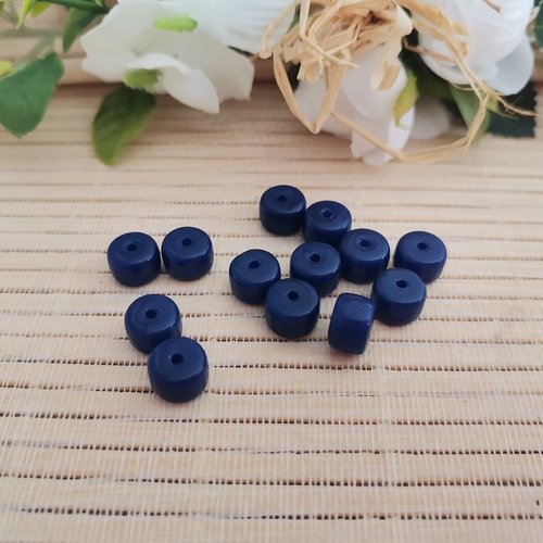 20 perles en verre colonne 8 mm bleu marine