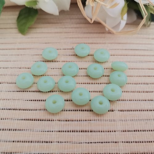 20 perles en verre rondelle 8 mm vert d'eau