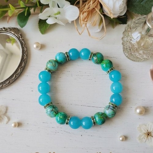 Kit bracelet fil élastique perles en verre bleu et verte