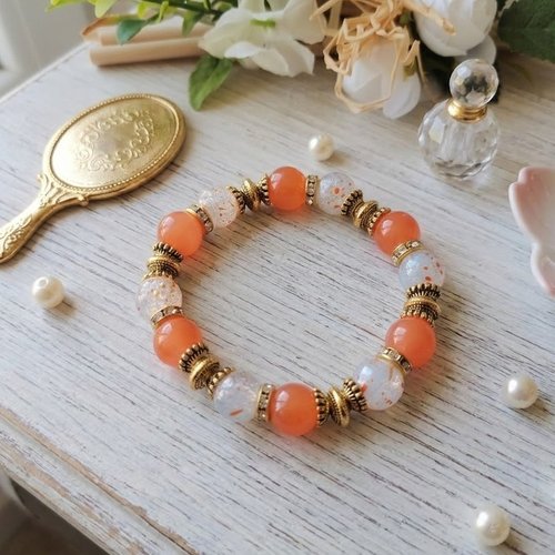 Kit bracelet fil élastique perles en verre orange