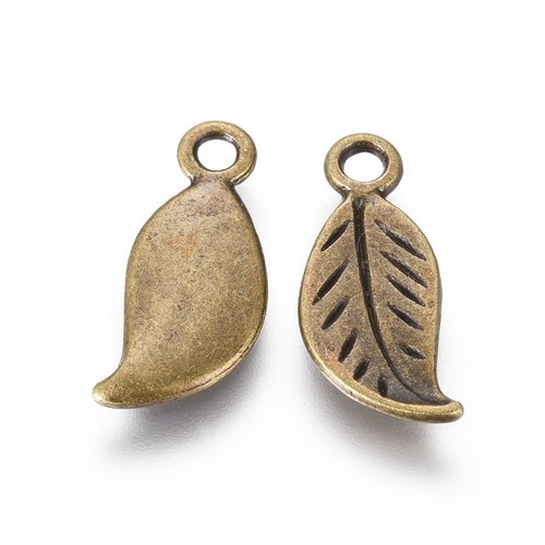 5 breloques feuille bronze